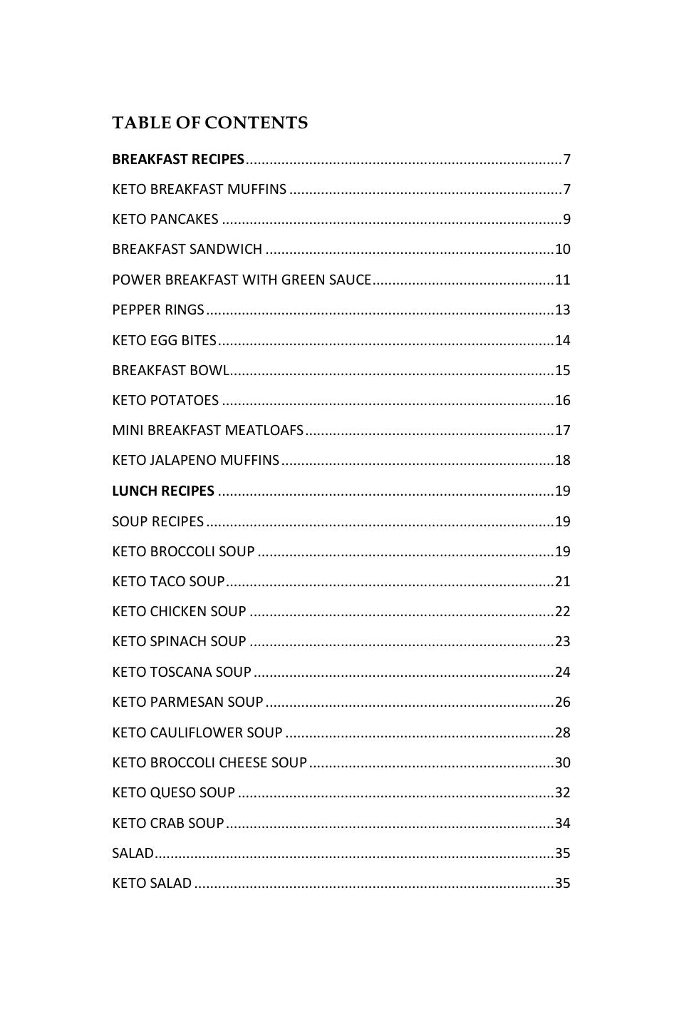 The book's contents page