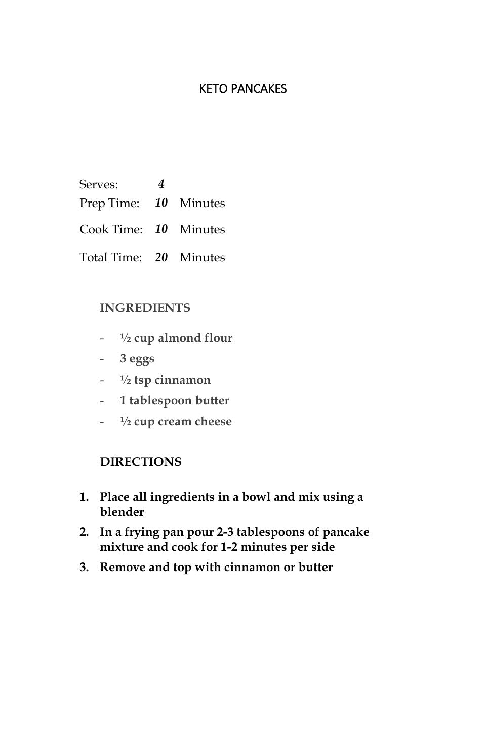The keto pancakes recipe page, open on a phone